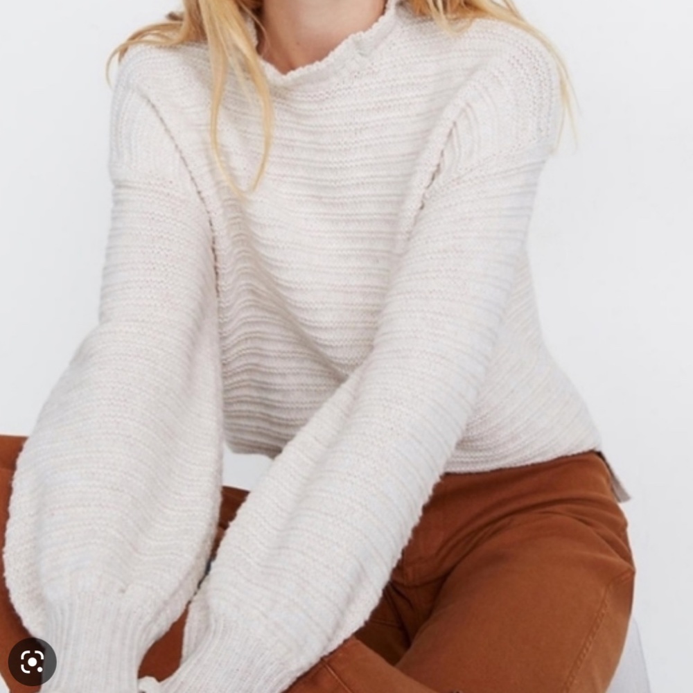 Ruffle-Neck Pullover Sweater in Cotton-Merino Yarn BRAND NEW WITH TAGS